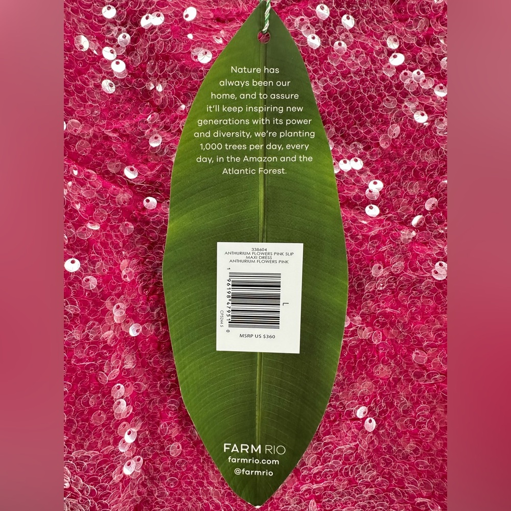 New Farm Rio Pink Sequins Anthurium Flowers Slip Maxi Dress Size L - Picture 8 of 15